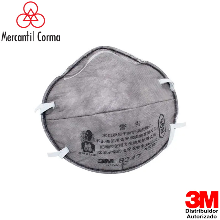 3M-8247 RESPIRADOR DESECHABLE PARA PARTÍCULAS CON OLORES MOLESTOS DE VAPORES ORGÁNICOS, R95, BANDAS ELÁSTICAS TIPO RESORTE ENGRAPADAS AL RESPIRADOR