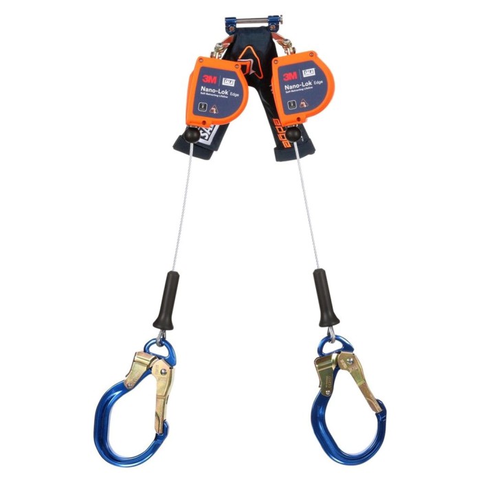 3M DBI-SALA® Nano-LokTM edge Línea de Vida Autorretráctil Personal de Doble Brazo, Cable de Acero Galvanizado, Ganchos Grandes de Aluminio, 2.4m (8 ft), Clase 2, ANSI, 3500277
